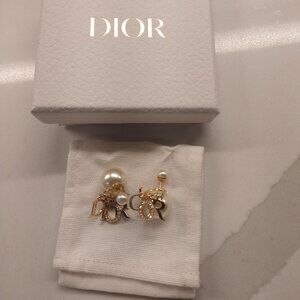 Dior Tribales Earrings Gold-Finish Metal, White Resin Pearls and White Crystals